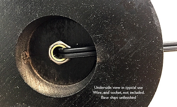 Base Underside in typical use - wire and socket not included. Ships unfinished.